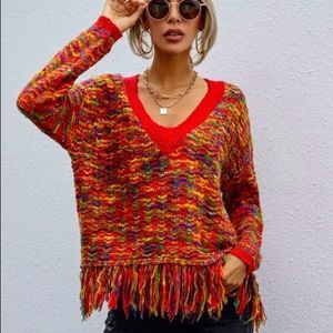 NWT! MARLED KNIT FRINGE HEM DROP SHOULDER SWEATER!